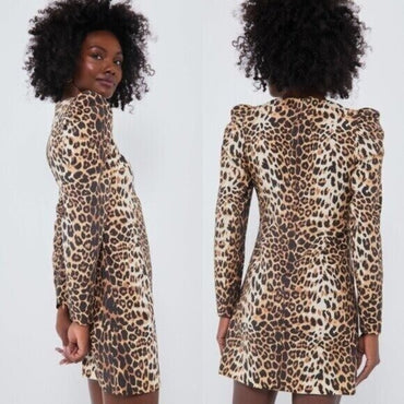 Tuckernuck x India Hicks NEW Leopard Domino Long Sleeve Party Mini Dress Size L