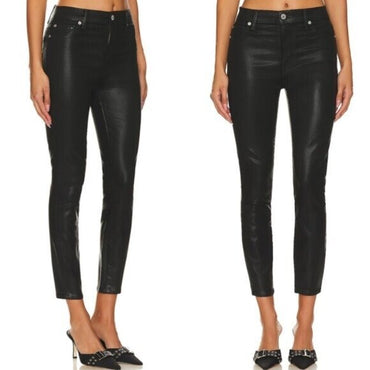 7 For All Mankind | NEW High Waist Ankle Skinny Black Coated Denim Jeans Size 26