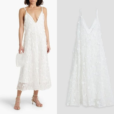 AGUA BY AGUA BENDITA Hierbaluisa Diente De Leon Anecer Emroidered Midi Dress XS