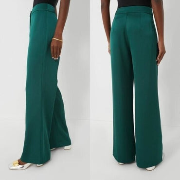 Tuckernuck NEW Rainforest Green Erin Satin Wide Leg Trouser High Rise Pants S
