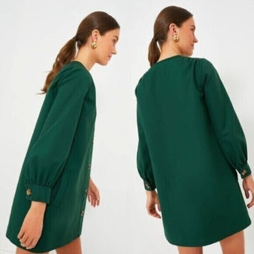 Tuckernuck NEW Dark Green Blake Long Sleeve Relaxed Fit Mini Dress Size XXS
