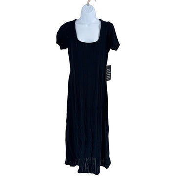 Tuckernuck NEW Black Pointelle Scoop Neck A Line Knit Ryder Maxi Dress Size M