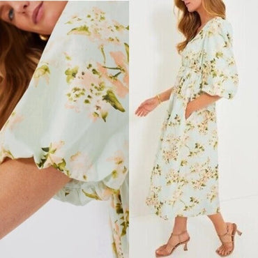 Tuckernuck NEW Aqua Watercolor Marlena Floral Sundress Midi Dress Size S