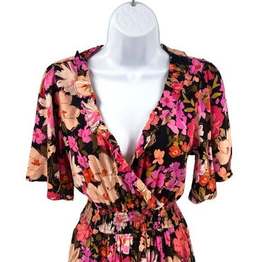 Petal & Pup NEW Lyris V-Neckline Floral Mini Dress in Pink and Black Size XS