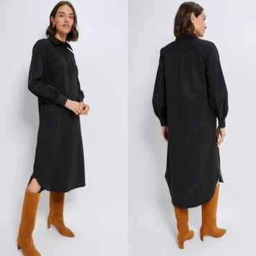 Tuckernuck NEW Black Lantern Sleeve Tory Shirt Midi Dress Size S