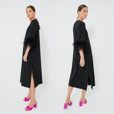 Tuckernuck NEW Black Feather Jamie Formal 3/4 Sleeve Maxi Dress Size XS