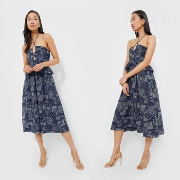 En Saison NEW Navy White Daytona Western Coastal Cowgirl Midi Dress Size Large