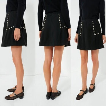 Tuckernuck NEW Gold Stud Mod Black A Line Equestrian Preppy Mini Skirt Size XS