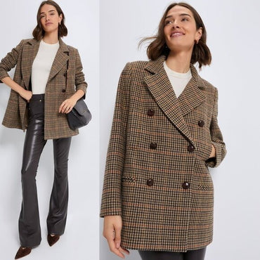 Tuckernuck NEW Brown Houndstooth Kensington Winter Wool Pea Coat Size XL