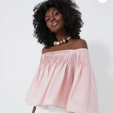 Hyacinth House NEW Light Pink Off the Shoulder Portia Pleated Blouse Size XXS