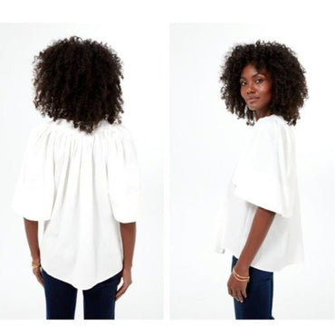 Pomander Place | NEW White Finley Coastal Flutter Sleeve Pleated Top Size M