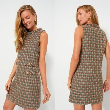 Tuckernuck NEW Neapolitan Tweed Sleeveless Retro Mod Jackie Mini Dress Size L