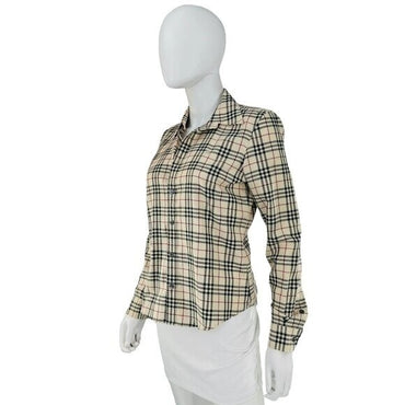 Burberry London NEW Womens Nova Check Fitted Collared Button Down Shirt Size XS
