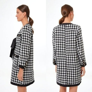 Pomander Place | NEW Coco Tweed Houndstooth Bow Mini Dress Black White Size XL