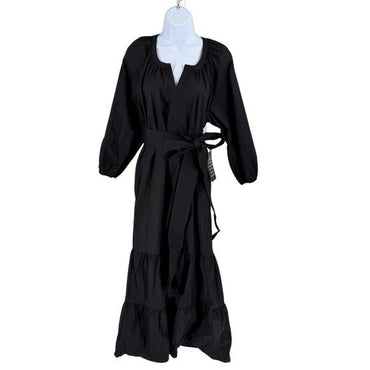 Tuckernuck NEW Black Lyles 3/4 Sleeve Belted Classic Cotton Maxi Dress Size L
