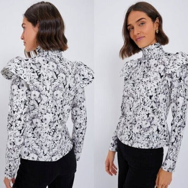 Tuckernuck NEW Gray Gardens Floral Long Sleeve Mock Neck Bowden Top Size XS