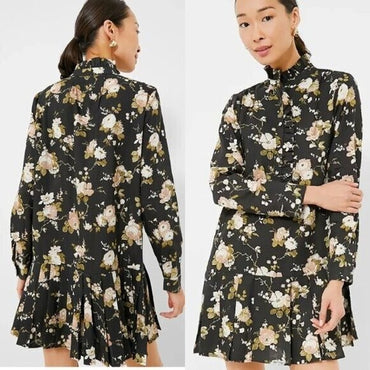 Tuckernuck NEW Midnight Garden Black Floral Drop Waist Tate Mini Dress Size XXS