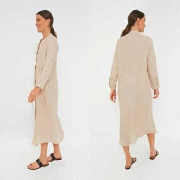 Pomander Place NEW Flax Lydell Tan Long Sleeve Button Down Maxi Dress Size XS