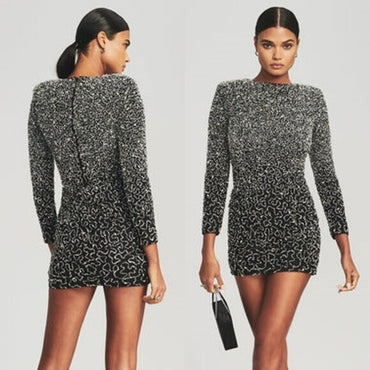 Retrofete NEW Nikki Sequins Long Sleeve Black Cocktail Party Mini Dress Size L