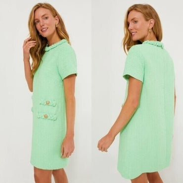 Tuckernuck NEW Palm Beach Green Tweed Retro Jackie Short Sleeve Mini Dress XXL