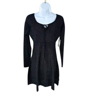 Hyacinth House NEW Black Metallic Long Sleeve Selena Knit Mini Dress Size S