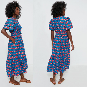 Tuckernuck NEW Retro Floral Mitchell Blue Red Empire Waist Maxi Dress Size XS