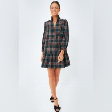 Tuckernuck Palmerston Tartan Plaid Drop Waist Long Sleeve Mini Dress Size XL