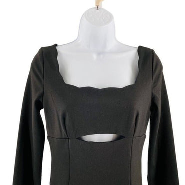 Petal & Pup x Storia NEW Eva Scalloped Black Long Sleeve Mini Dress Size M