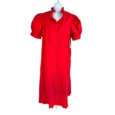Hyacinth House NEW Red Ruffle Collar Louisa Puff Sleeve Cotton Maxi Dress XXL
