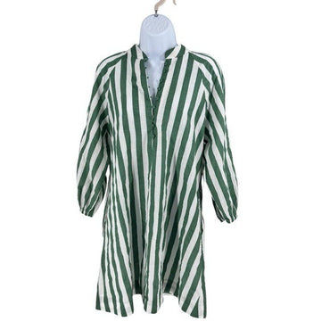Tuckernuck Pomander Place NEW Green Stripe Linen Maryse Mini Caftan Dress Size M