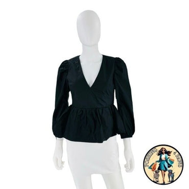 Hyacinth House NEW Black Elaina Puff Sleeve Peplum Blouse Top Size XL