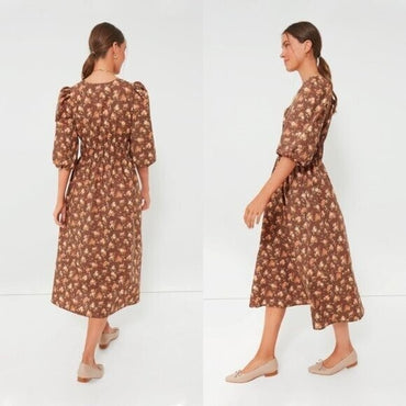 Tuckernuck NEW Rosewood Chintz Marlena Floral Brown Boho Midi Dress Size Small
