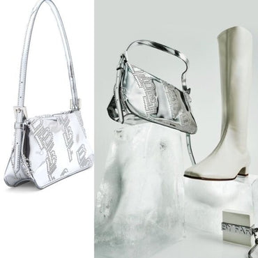 BY FAR Dulce Logo Mini Shoulder Bag in Metallic Silver