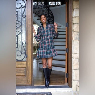 Tuckernuck Palmerston Tartan Plaid Drop Waist Long Sleeve Mini Dress Size XS