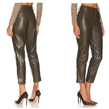 BCBGeneration | NEW Straight Cut Cropped Vegan Leather Pant in Olive Size XS