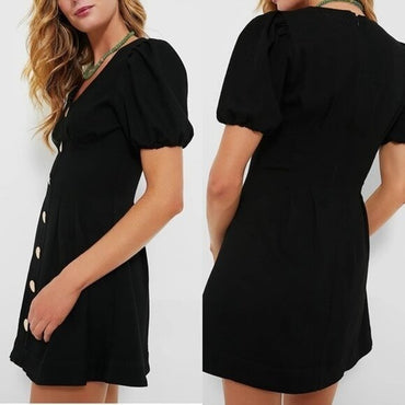 Hyacinth House NEW Black Emelia Short Puff Sleeve Fit and Flare Mini Dress XXS