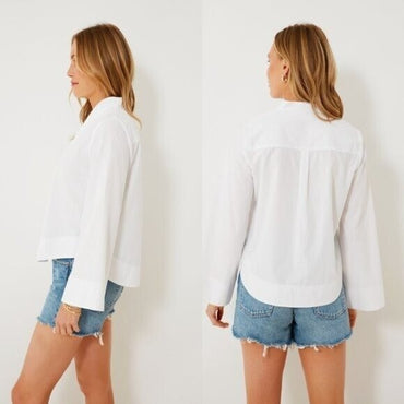 Pomander Place NEW White Norella V Neck Flared Bell Sleeve Blouse Size XS