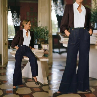Tuckernuck x India Hicks NEW Dark Denim Palladium Wide Flare Leg Jeans Size 4
