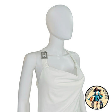 EB Denim Cowl Buckle Logo Bodycon Jersey Mini Dress in White Size M