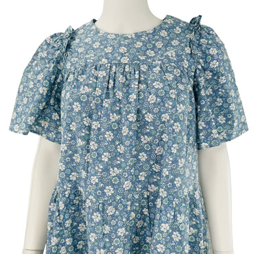Hyacinth House Slate Blue Short Sleeve Floral Mini Dress