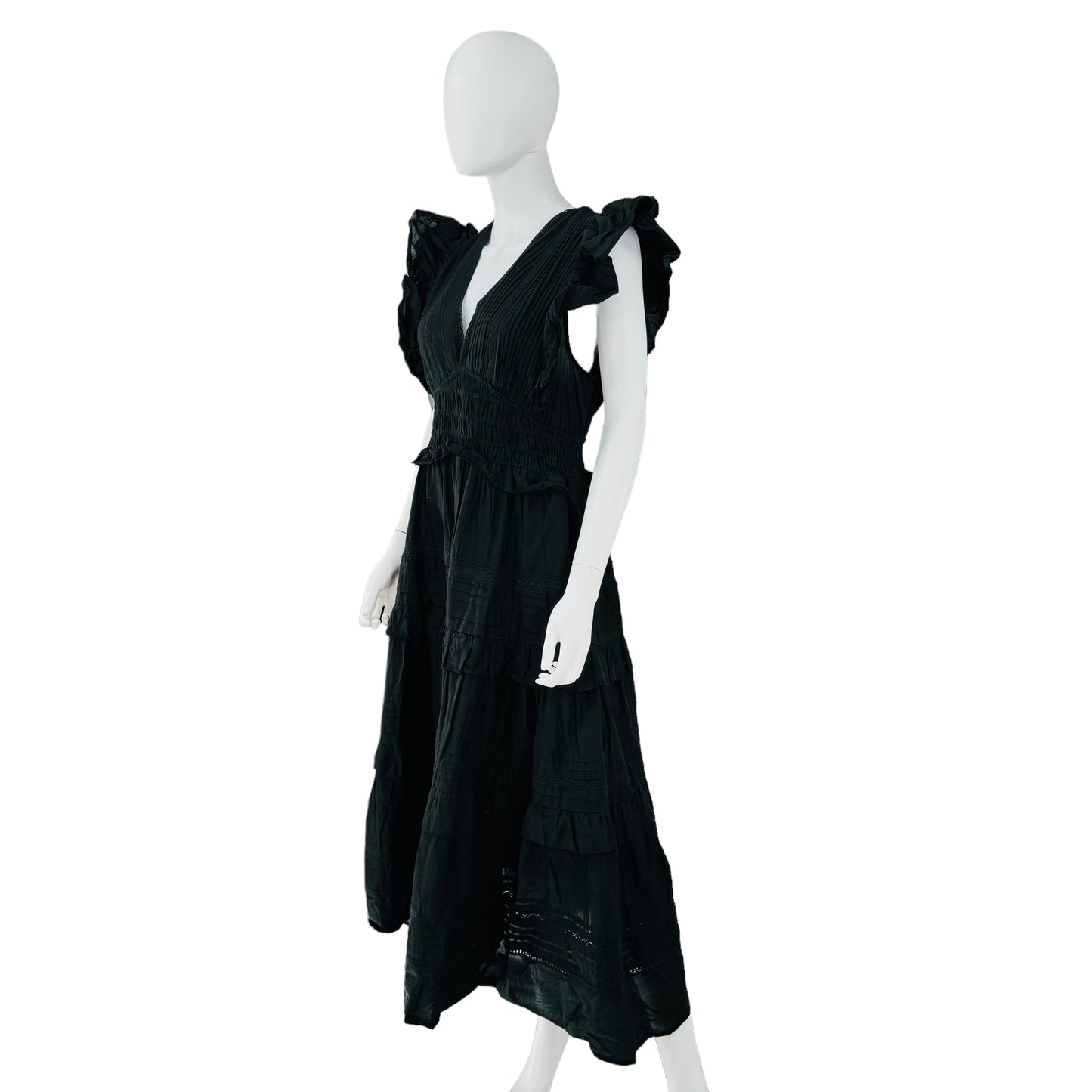 Sea New York Black Loren Cambric Flutter Sleeve V Neck Dress