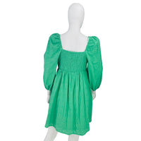 Pomander Place Green Embroidered Puff Sleeve Elizabeth Mini Dress