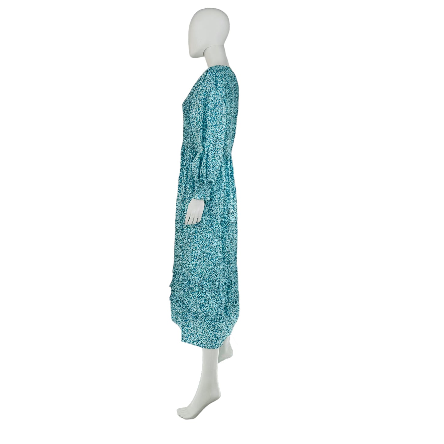 Pink City Prints Blue Isabel V Neck Dress Ocean Ditsy Flower Maxi Dress