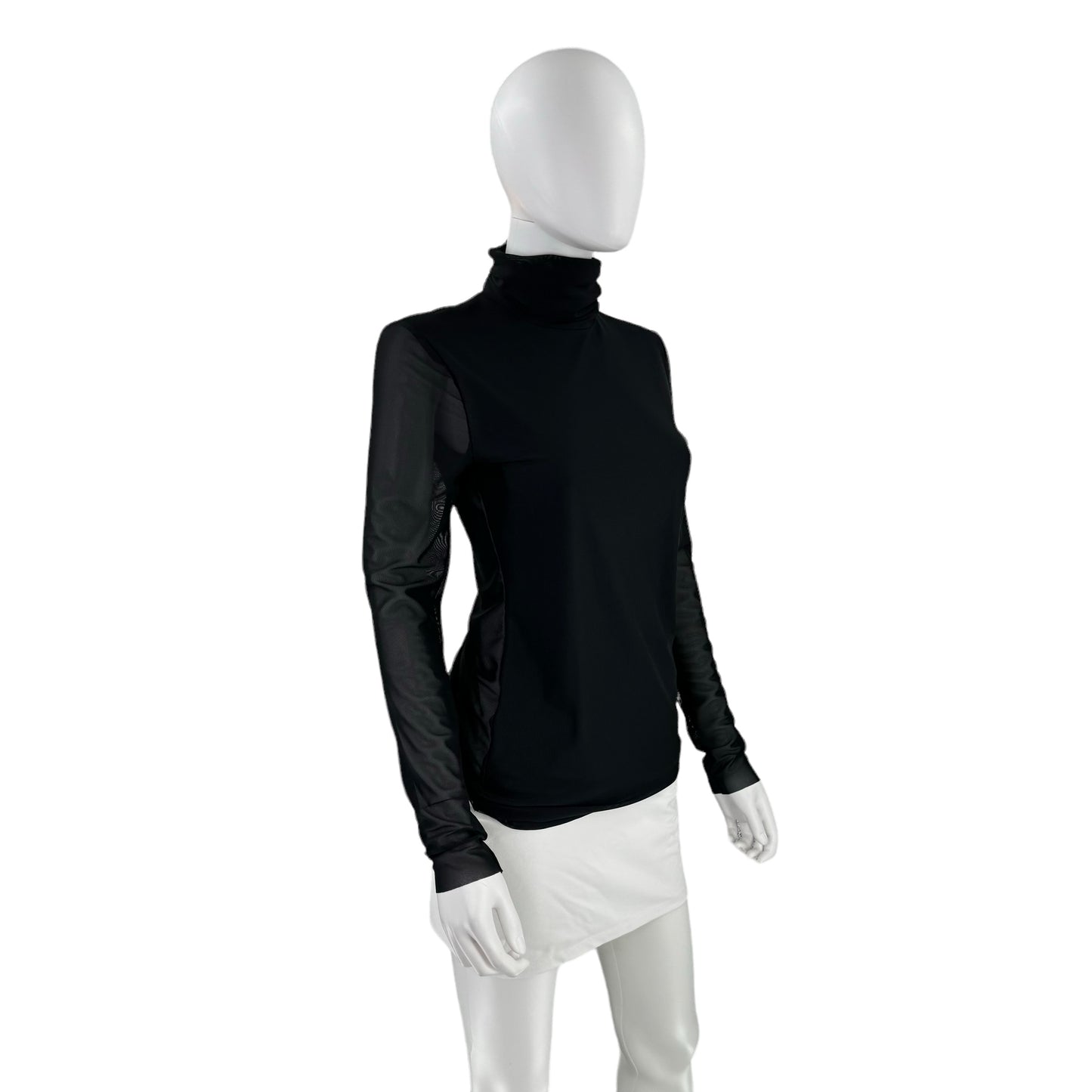 Ganni Black Mesh Long Sleeve Turtleneck Top