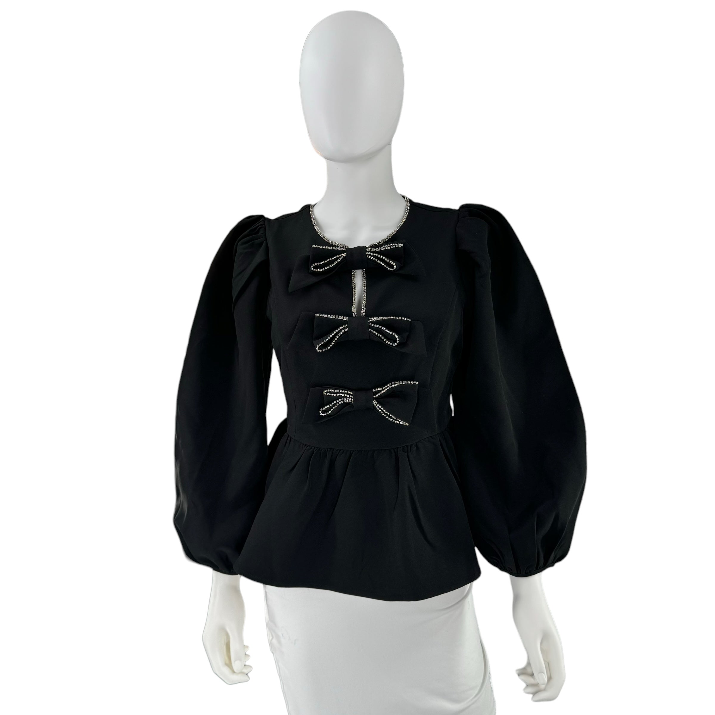 Hyacinth House Embellished Blair Bow Peplum Blouse