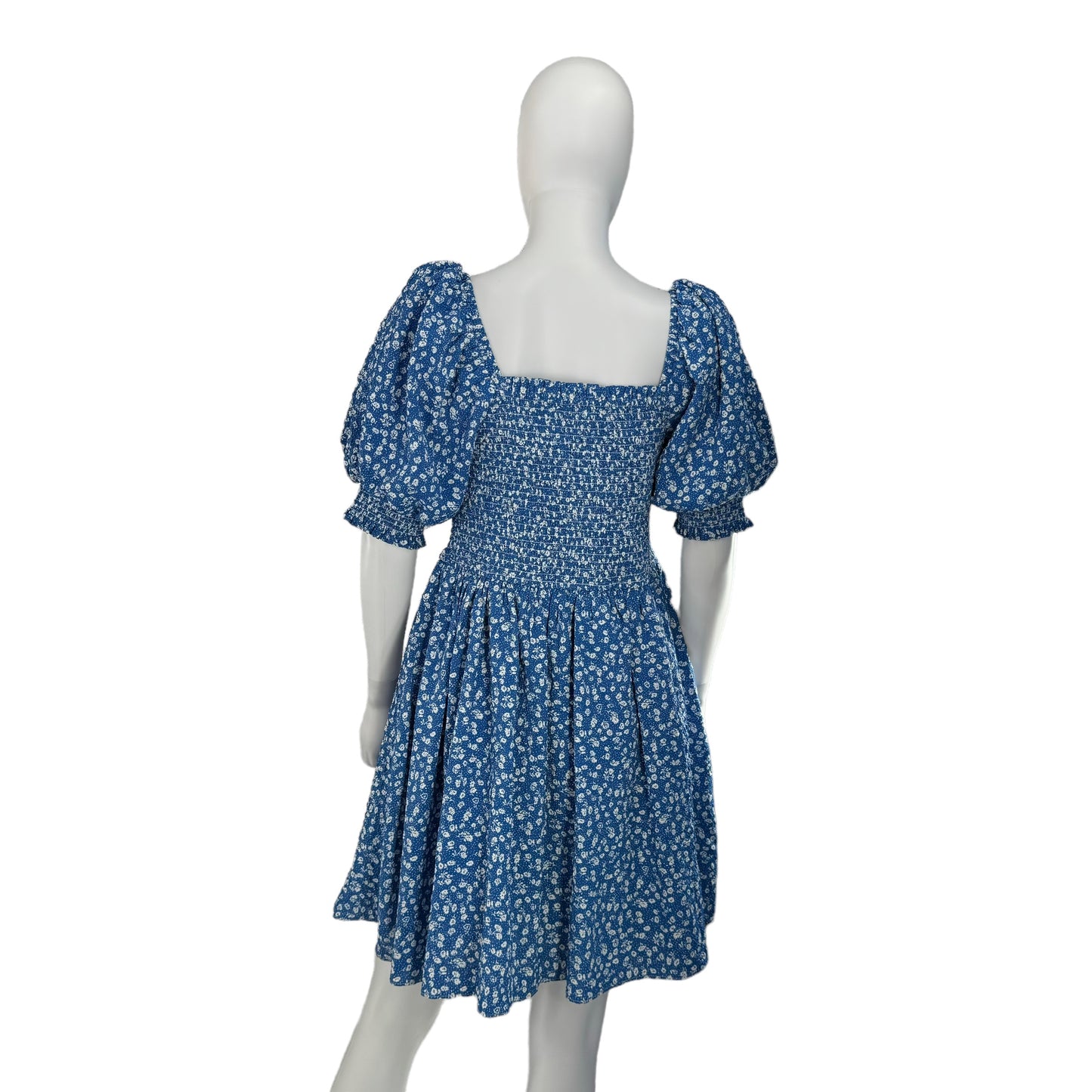 Hyacinth House Blue and White Micro Floral Smocked Short Sleeve Mini Dress