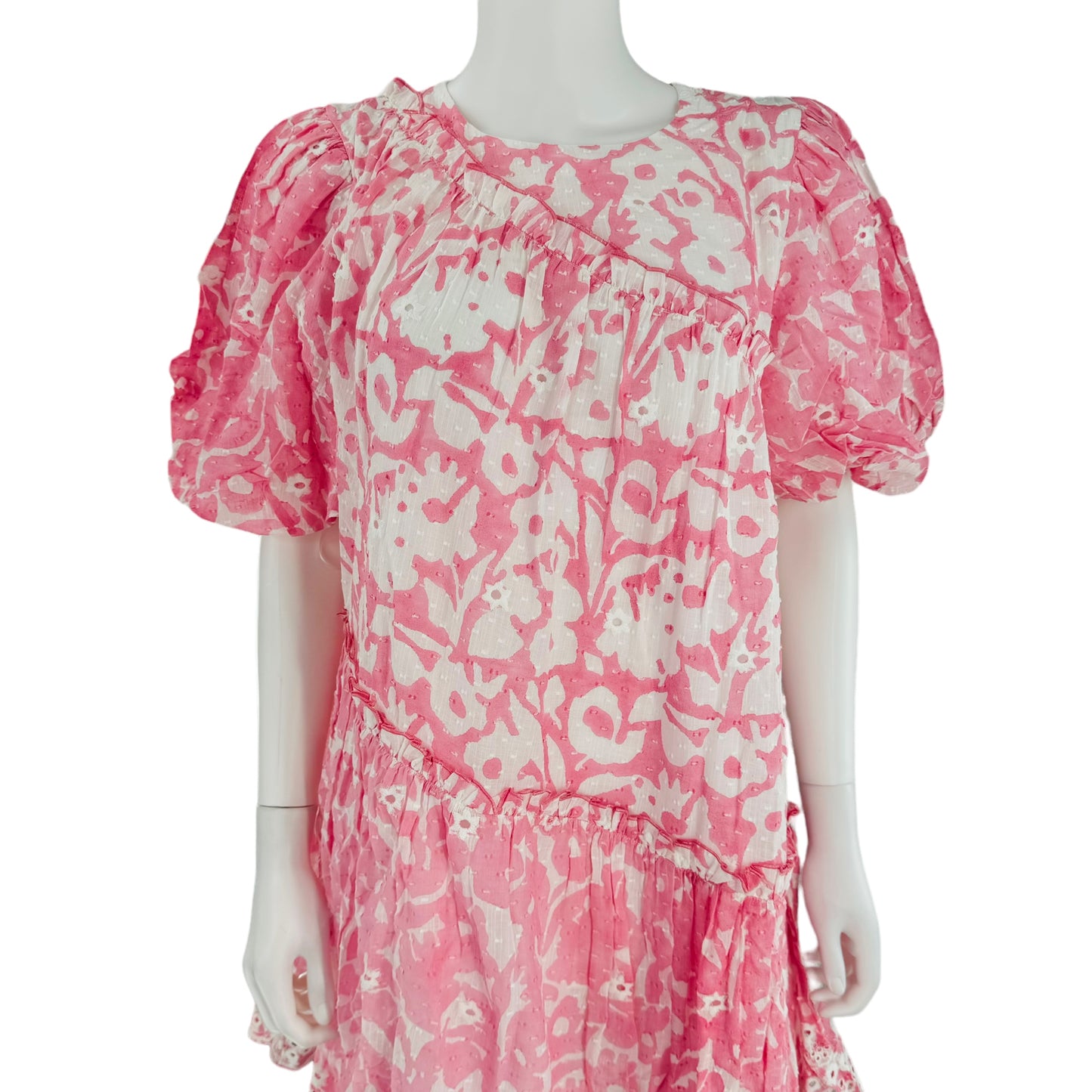 Ash & Eden Pink Milena Floral Swiss Dot Asymmetric Schiffli Mini Dress