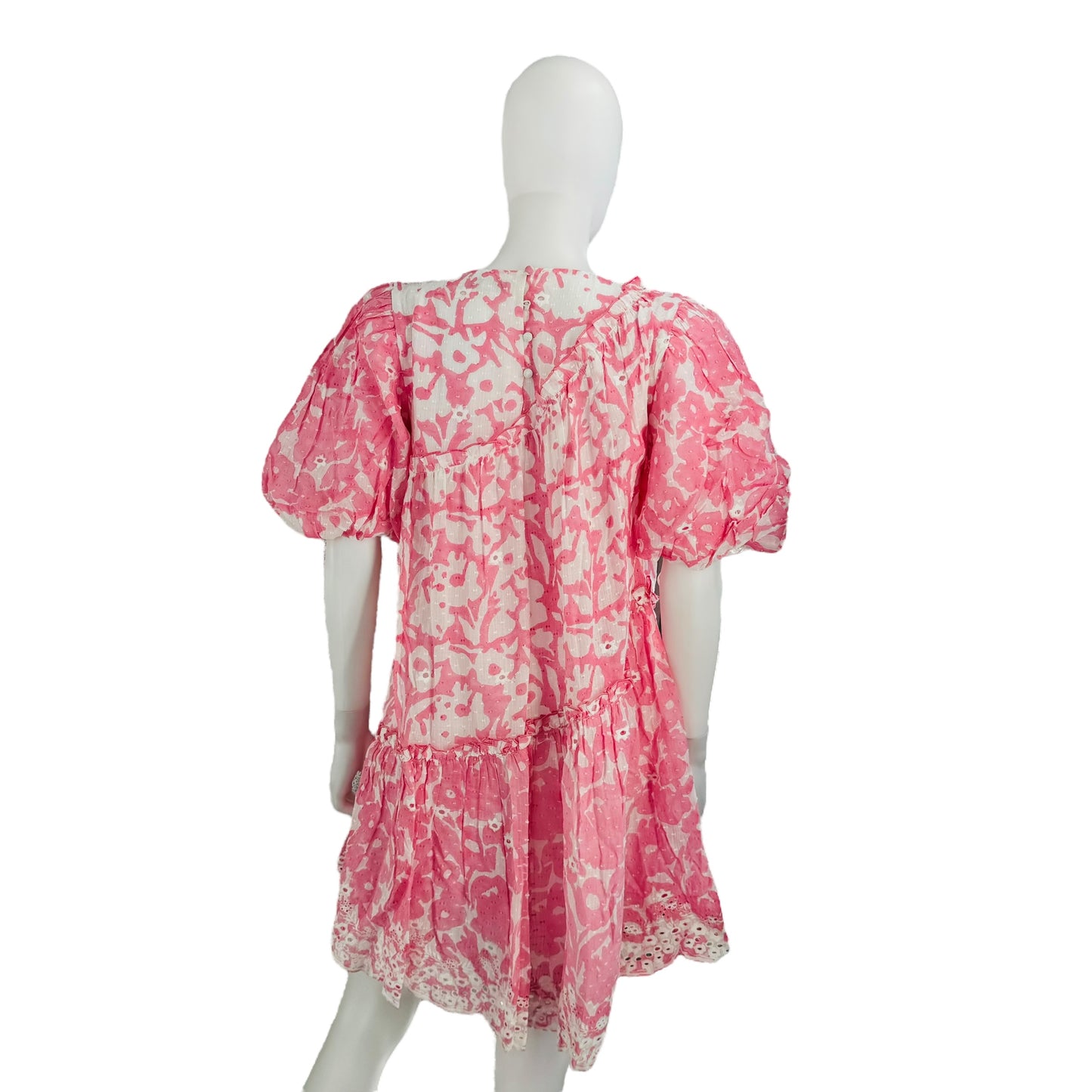 Ash & Eden Pink Milena Floral Swiss Dot Asymmetric Schiffli Mini Dress