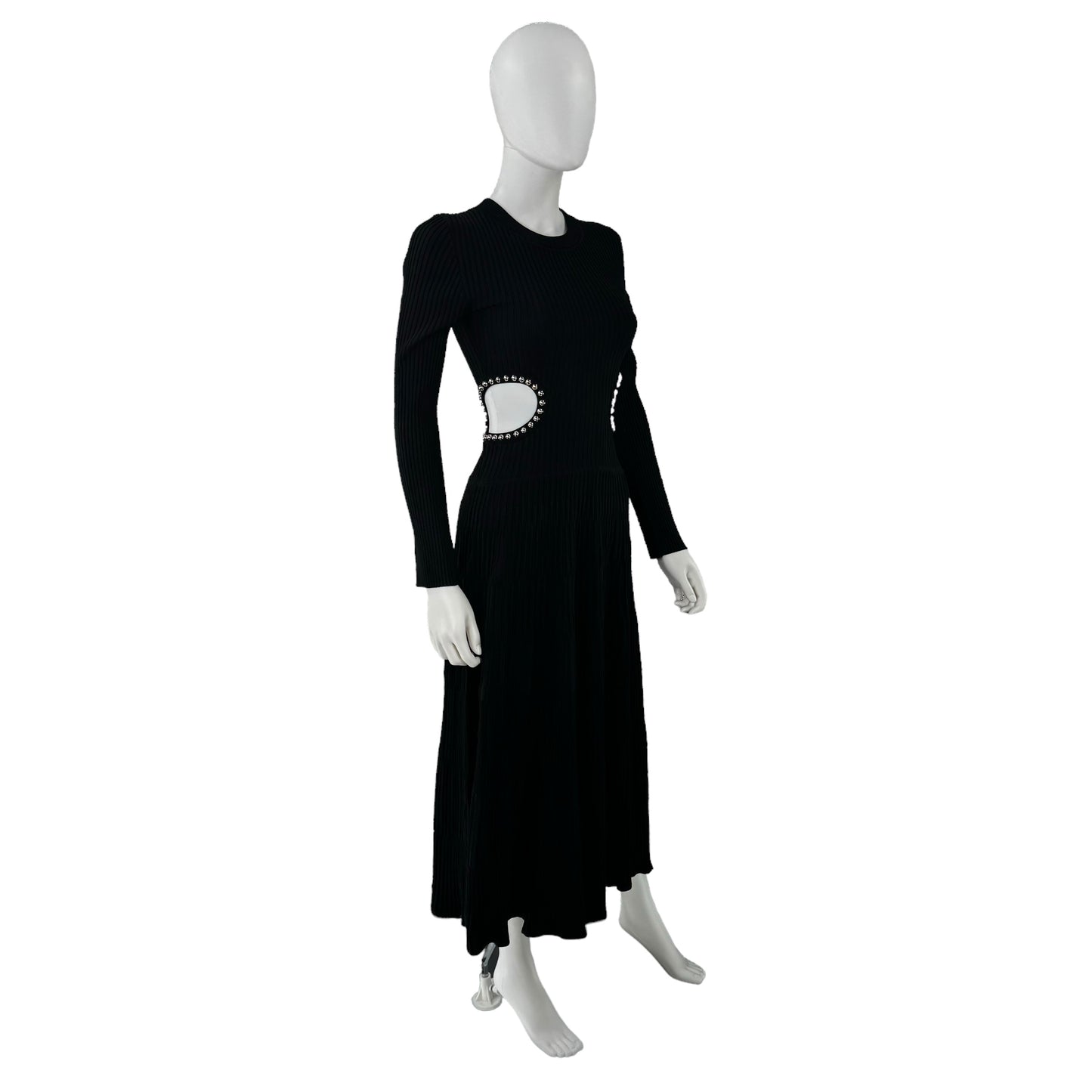 Moon River Black Cut Out Long Sleeve Ribbed Midi Dress