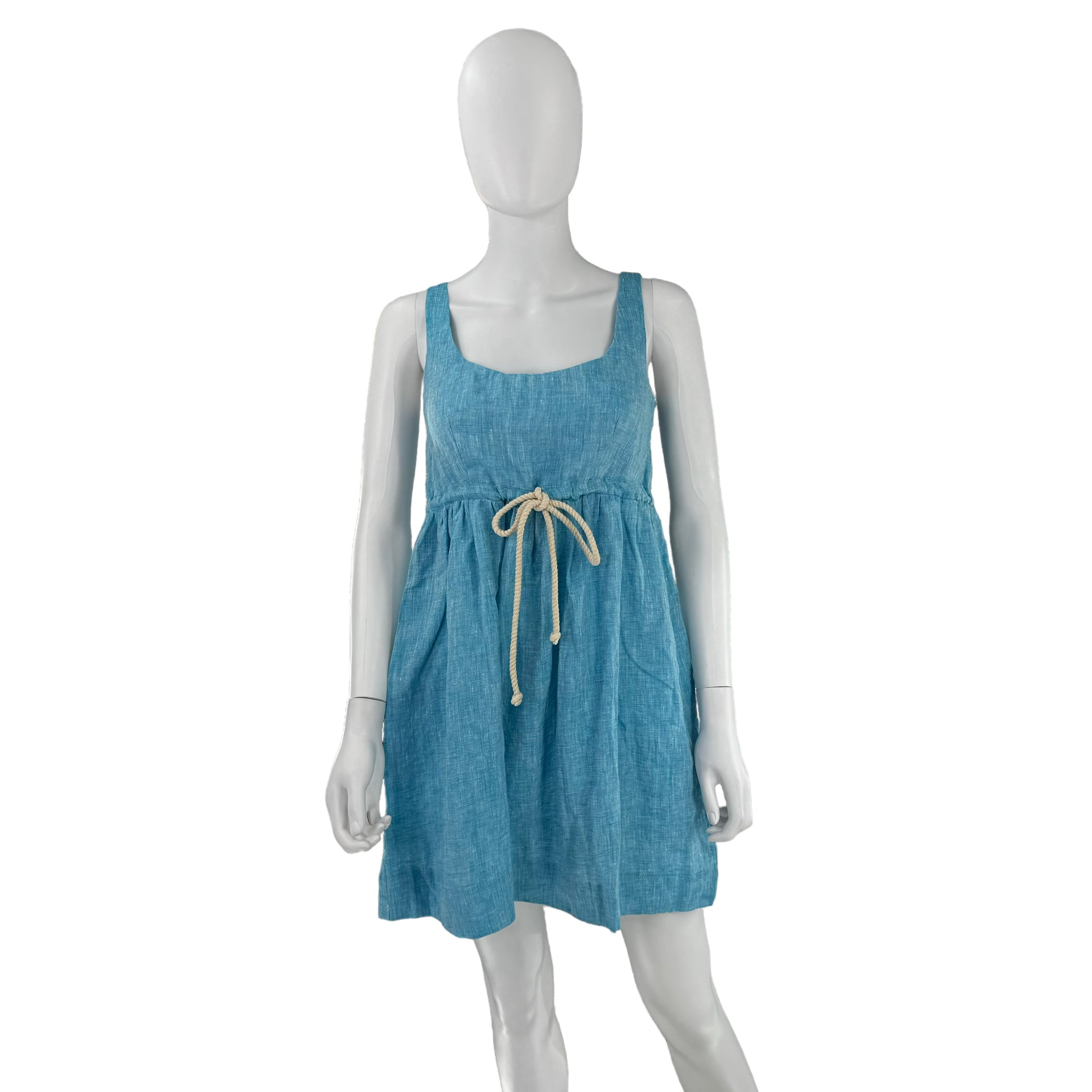 Pomander Place Aqua Blue Sabella Linen Casual Mini Dress